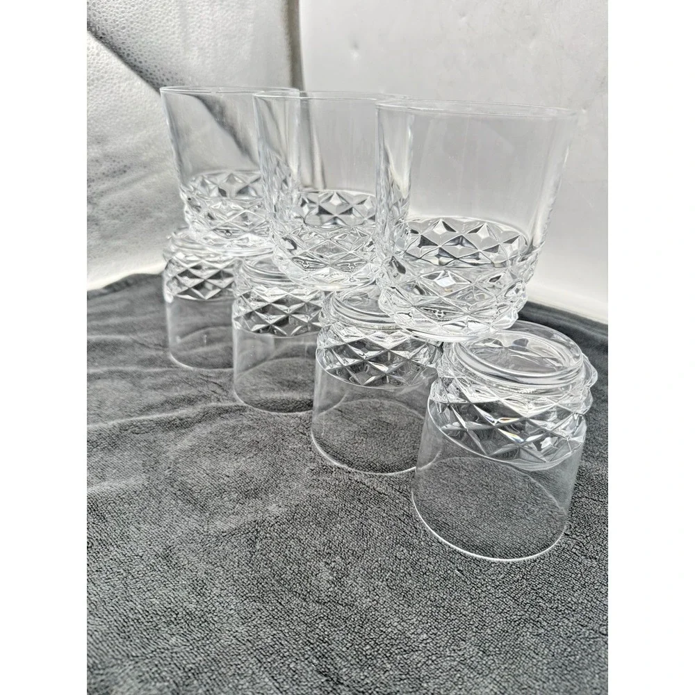 Lot of 7 Vintage Lead Crystal Diamond Cut Old Fashioned Rocks Glasses - Picture 2 of 14